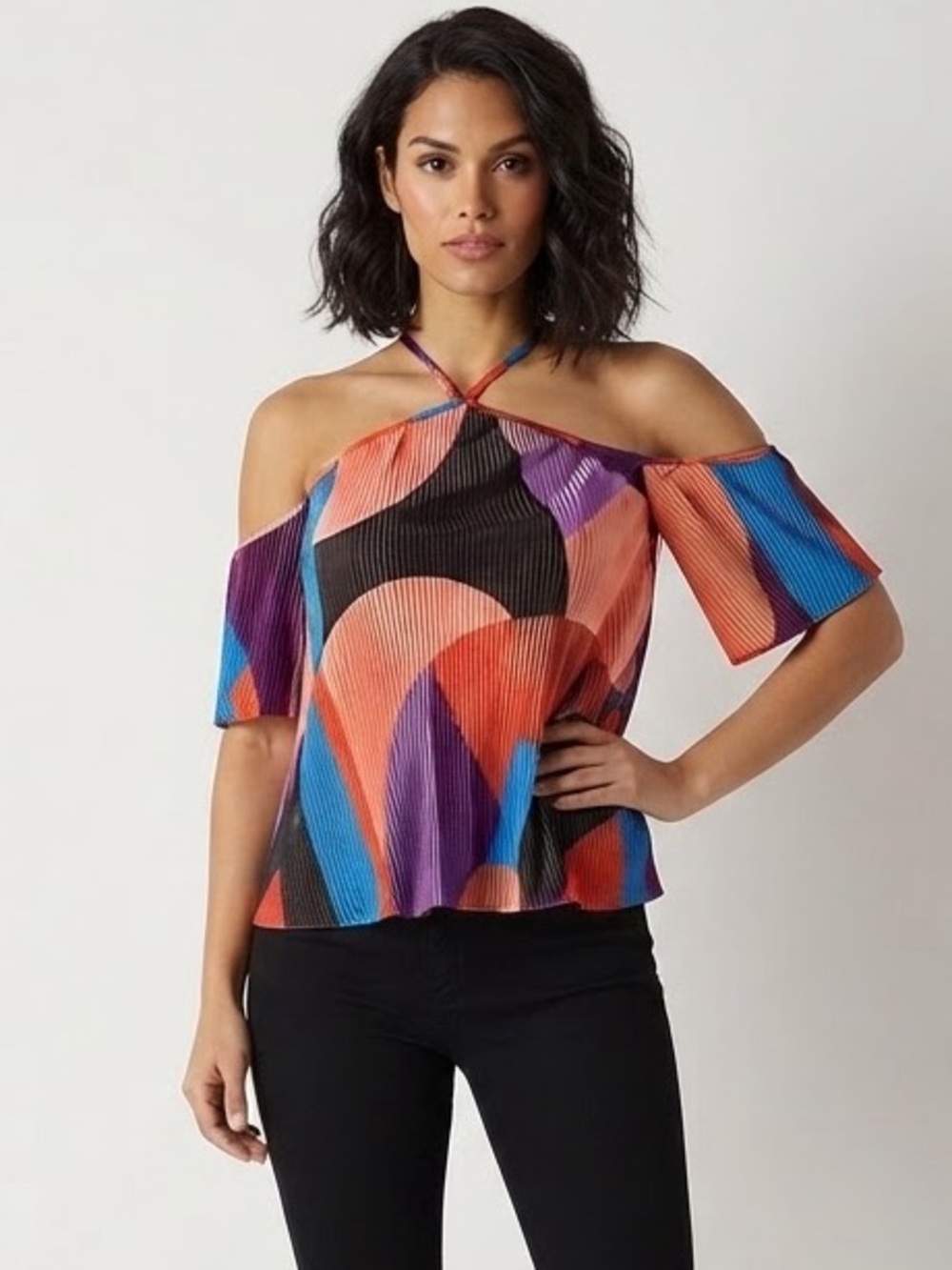 Bold Elements Womens Asymmetrical Neck Short Sleeve Blouse